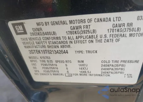 2002 GMC Sierra 1500 Sle from USA, damaged, VIN 2GTEK19T621342644